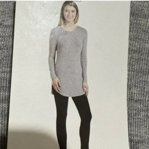 NWT Joan Vass Tunic T-Shirt Mist Gray Heather Crewneck Rounded Hem